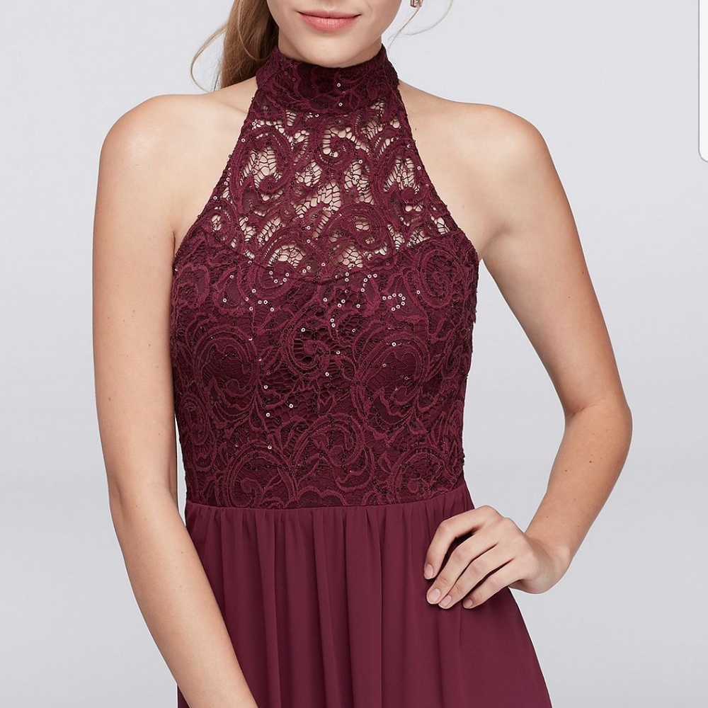 High neck chiffon bridesmaid dress